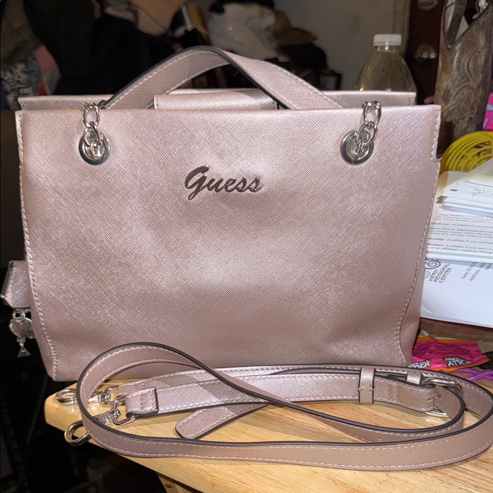 Guess Women's Metallic Pink Satchel